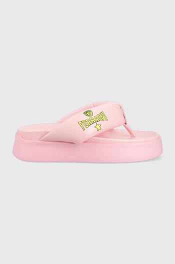 Žabky Chiara Ferragni CF3149_012 dámské, růžová barva, na platformě, CF PLATFORM FLIP FLOP