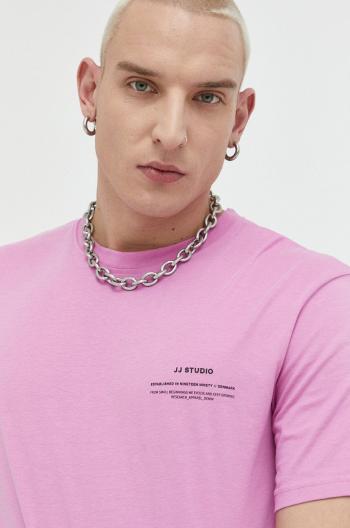 Bavlněné tričko Jack & Jones JJEFELIX růžová barva, s potiskem, 12224600