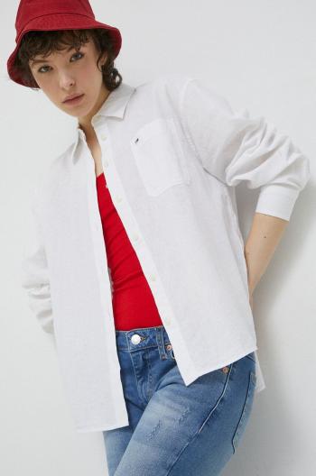 Košile ze směsi lnu Tommy Jeans bílá barva, relaxed, s klasickým límcem