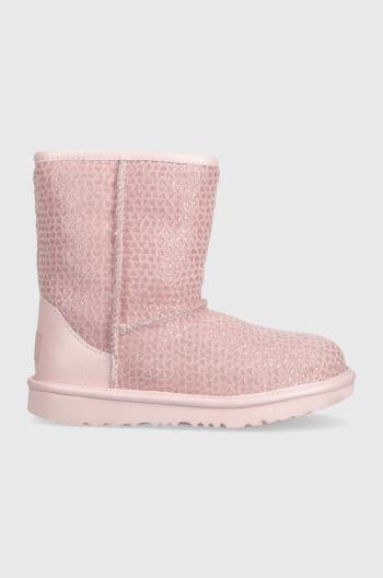 Dětské kožené sněhule UGG KIDS CLASSIC IIEL HEARTS růžová barva