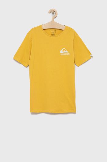 Dětské bavlněné tričko Quiksilver žlutá barva, s potiskem