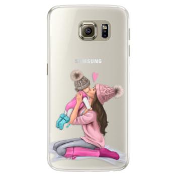 Silikonové pouzdro iSaprio - Kissing Mom - Brunette and Girl - Samsung Galaxy S6 Edge