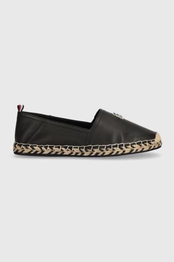 Kožené espadrilky Tommy Hilfiger TH LEATHER FLAT ESPADRILLE černá barva, FW0FW07720