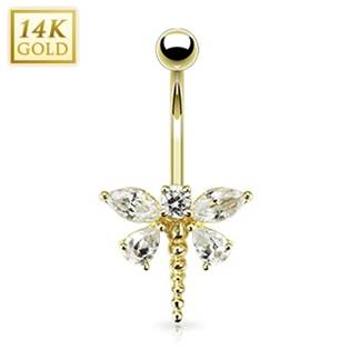 Šperky4U Zlatý piercing do pupíku - vážka, Au 585/1000 - ZL01094-YG