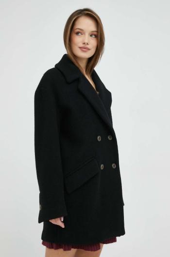 Vlněný kabát Pinko dámský, černá barva, přechodný, dvouřadový