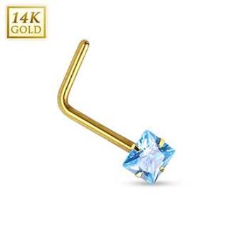 Šperky4U Zlatý piercing do nosu - tyrkysový zirkon, Au 585/1000 - ZL01030Q-YG