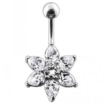 Šperky4U Stříbrný piercing do pupíku - kytička - BP01030-C