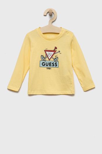 Dětská bavlněná košile s dlouhým rukávem Guess žlutá barva, s potiskem