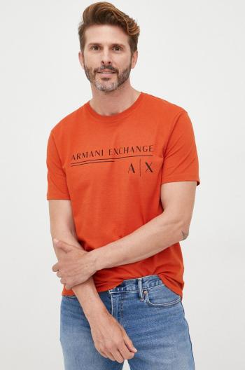 Bavlněné tričko Armani Exchange oranžová barva, s potiskem