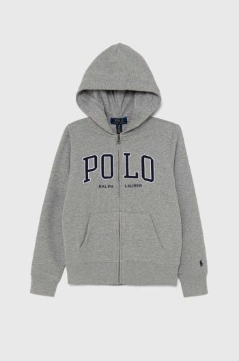 Dětská mikina Polo Ralph Lauren šedá barva, s kapucí, s potiskem, 323950835002