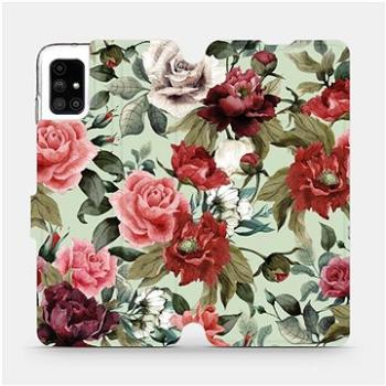 Flipové pouzdro na mobil Samsung Galaxy M51 - MD06P Růže a květy na světle zeleném pozadí (5903516365227)