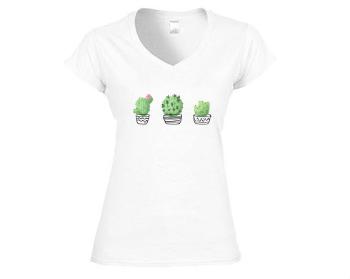 Dámské tričko V-výstřih Kaktusy