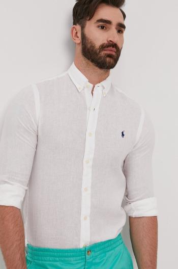 Košile Polo Ralph Lauren pánská, bílá barva, slim, s límečkem button-down