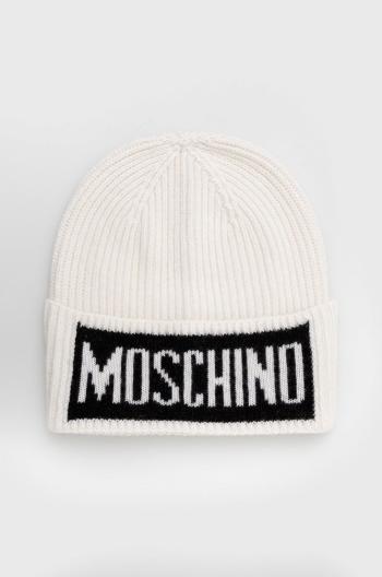 Čepice z vlněné směsi Moschino bílá barva, z husté pleteniny