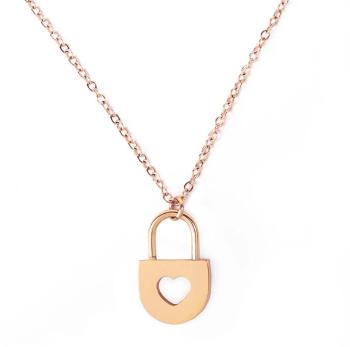 Vuch Romantický ocelový náhrdelník Heart Key Gold