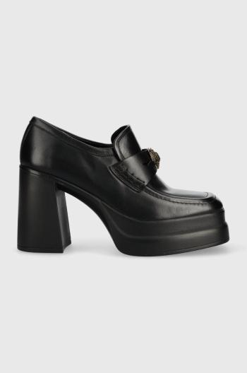 Kožené lodičky Kurt Geiger London Stomp Heeled Loafer dámské, černá barva, na podpatku