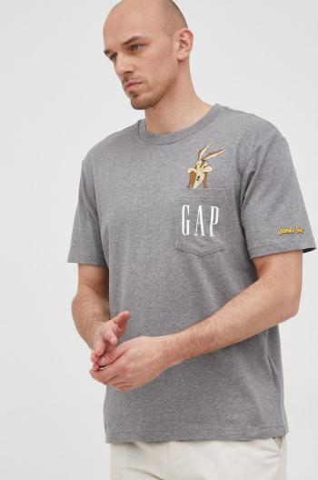 Bavlněné tričko GAP šedá barva, s potiskem
