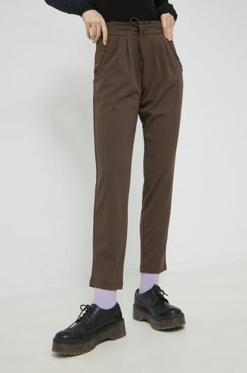 Kalhoty JDY dámské, hnědá barva, jednoduché, high waist