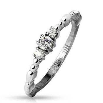 Šperky4U Ocelový prsten se 3mi zirkony, vel. 51 - velikost 51 - OPR1700-51