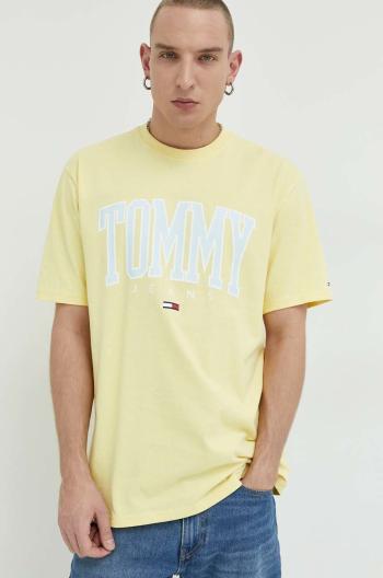 Bavlněné tričko Tommy Jeans žlutá barva, s potiskem