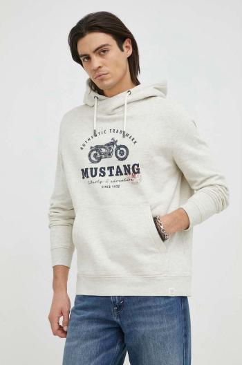 Mikina Mustang pánská, béžová barva, s kapucí, s potiskem