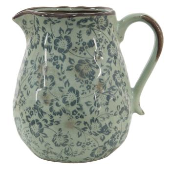 Zelený dekorační džbán s modrými květy Minty - 16*13*15 cm 6CE1390M