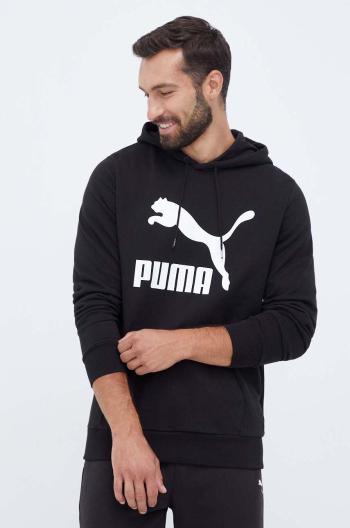 Bavlněná mikina Puma pánská, černá barva, s kapucí, s potiskem