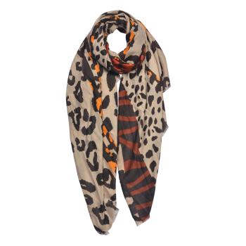 Béžový šátek s leopardím vzorem - 85*180 cm JZSC0633