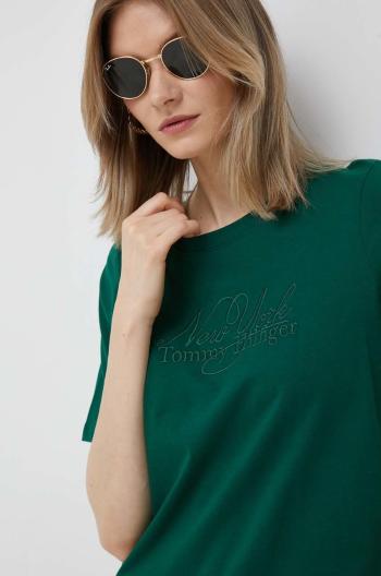 Bavlněné tričko Tommy Hilfiger zelená barva