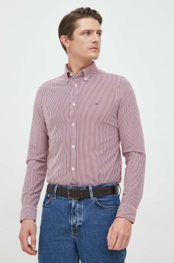 Košile Tommy Hilfiger pánská, vínová barva, slim, s límečkem button-down