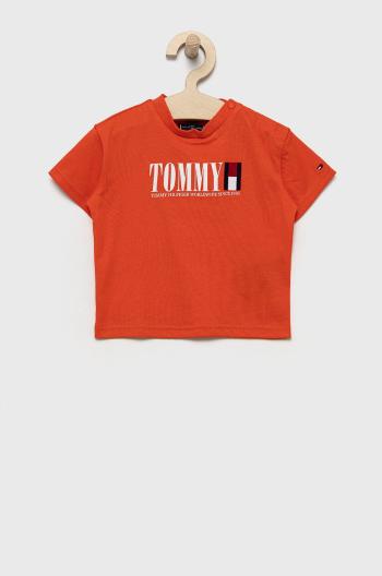 Dětské bavlněné tričko Tommy Hilfiger oranžová barva, s potiskem