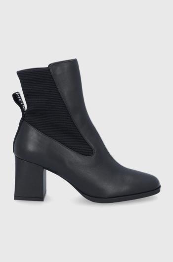 Kožené kotníkové boty Hugo dámské, černá barva, na podpatku