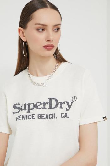 Bavlněné tričko Superdry béžová barva