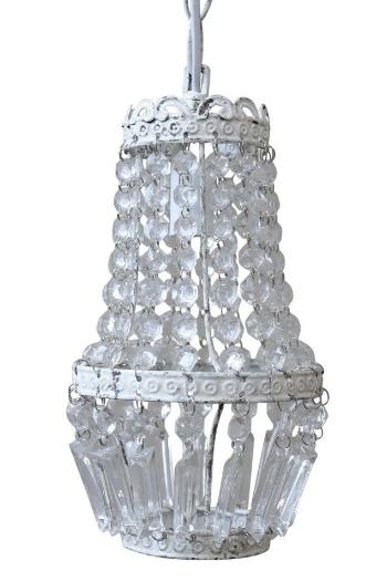 Bílý vintage ručně vyrobený lustr s kamínky Chandelié - 14*26cm/E14/ 60W 70717-01