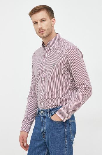 Košile Polo Ralph Lauren pánská, vínová barva, slim, s límečkem button-down