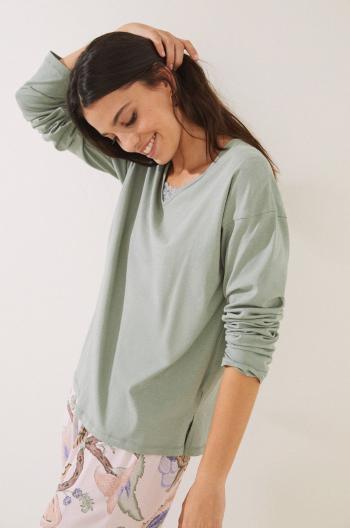 Pyžamové tričko s dlouhým rukávem women'secret Mix & Match zelená barva, bavlněná