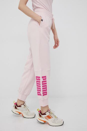 Bavlněné kalhoty Puma 847127 dámské, růžová barva, s potiskem