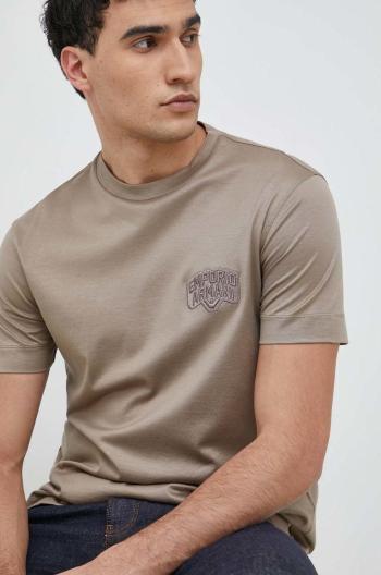 Tričko Emporio Armani béžová barva, s aplikací