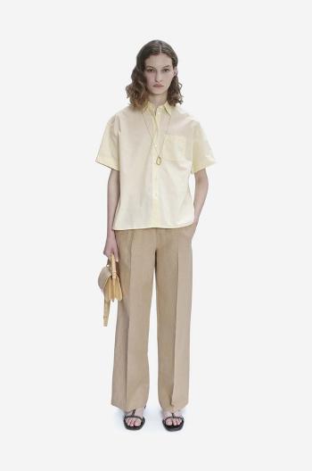 Plátěné kalhoty A.P.C. Pantalon Carlota béžová barva, jednoduché, medium waist, LIAEO-F08426 BEIGE