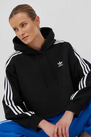 Mikina adidas Originals dámská, černá barva, s kapucí, s aplikací