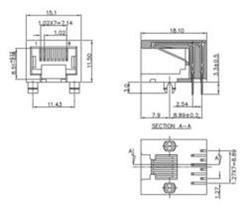 Zásuvka, vestavná horizontální encitech 3253-0025-02, RJ45 RJJU-88-142-E3H-033, černá, 1 ks