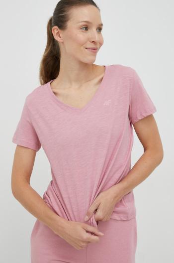 Bavlněné tričko 4F růžová barva