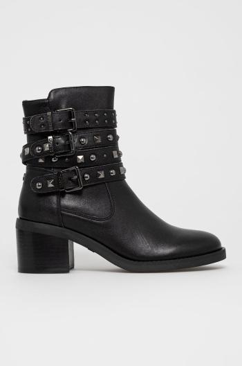 Kožené kotníkové boty Guess dámské, černá barva, na podpatku