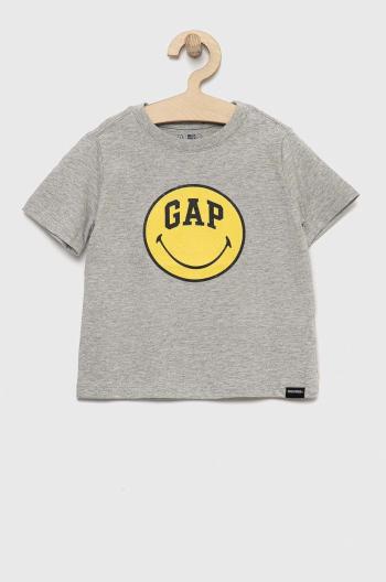 Dětské bavlněné tričko GAP x smiley world šedá barva, s potiskem