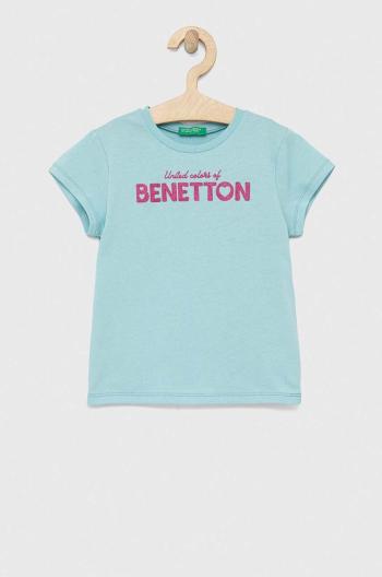 Dětské bavlněné tričko United Colors of Benetton tyrkysová barva