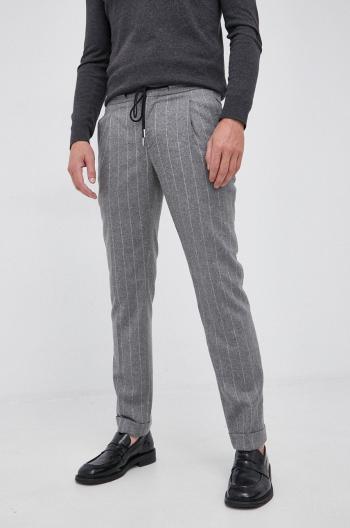 Vlněné kalhoty Tommy Hilfiger pánské, šedá barva, jednoduché