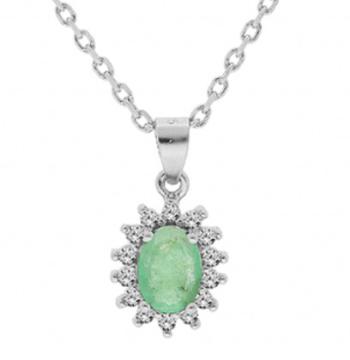 Brilio Silver Půvabný stříbrný náhrdelník se smaragdem CL-FS-5626E (řetízek, přívěsek)
