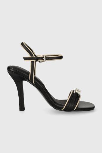 Kožené sandály Tommy Hilfiger TH HARDWARE HEELED SANDAL černá barva, FW0FW07796