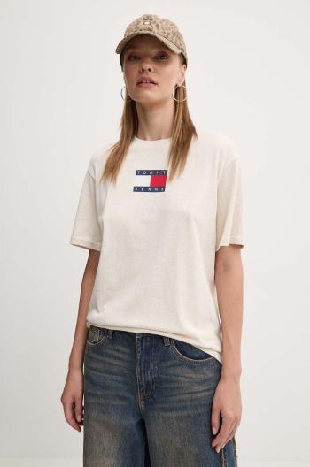 Bavlněné tričko Tommy Jeans béžová barva, DW0DW18796