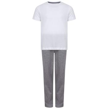 Towel City Dětské dlouhé bavlněné pyžamo v setu - Bíla / šedý melír | 9-10 let
